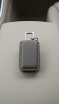 Leather Key Fob On Linen Armrest